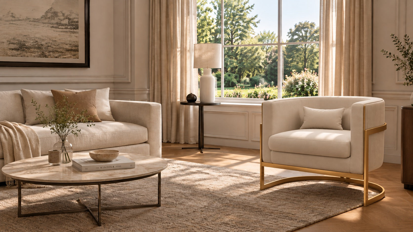 Same living room with the Aurum armchair, after